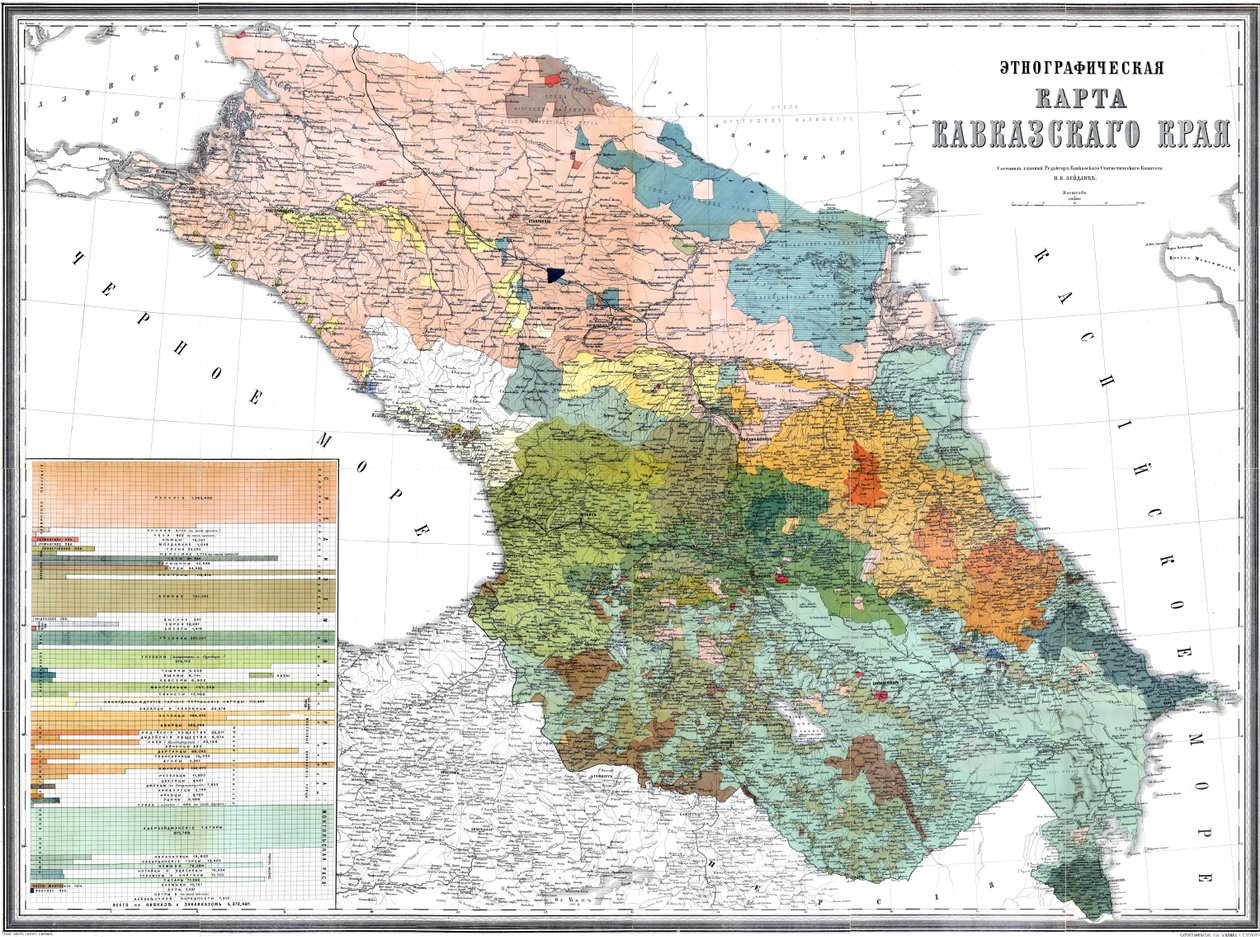 Ethnographic Map of the Caucasus Region, 1880 (Scale: 1:1080000) by Николай Карлович Зейдлиц