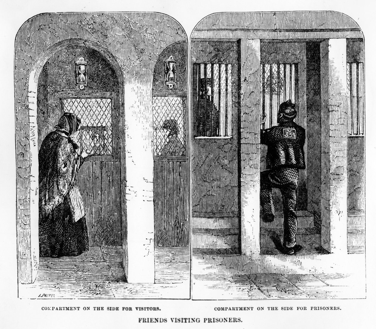 Friends Visiting Prisoners at the House of Correction, Coldbath Fields, print made by J. Palmer, illustration from 