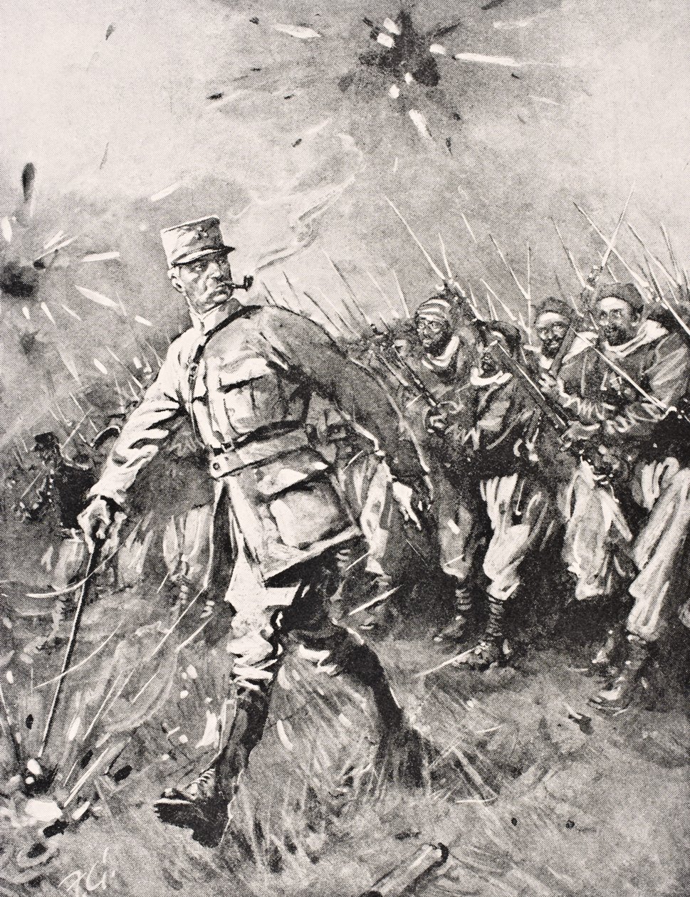 Major Jean-Baptiste Marchand, Pipe in Mouth, Cane in Hand, Leads Zouave and Moroccan Units Against German Enemy Western Front 1915, from 
