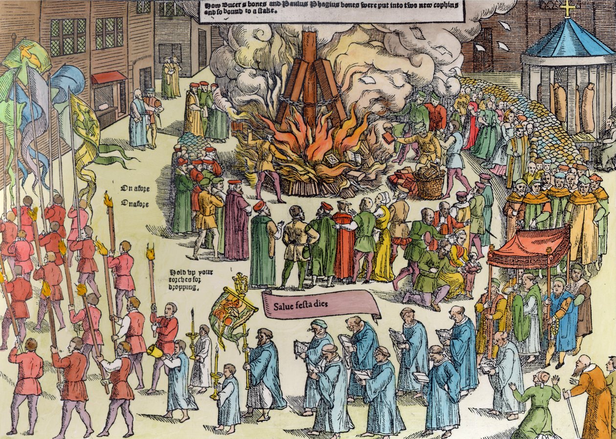The Burning of the Remains of Martin Bucer and Paul Fagius on Market Hill in Cambridge in 1557, from 