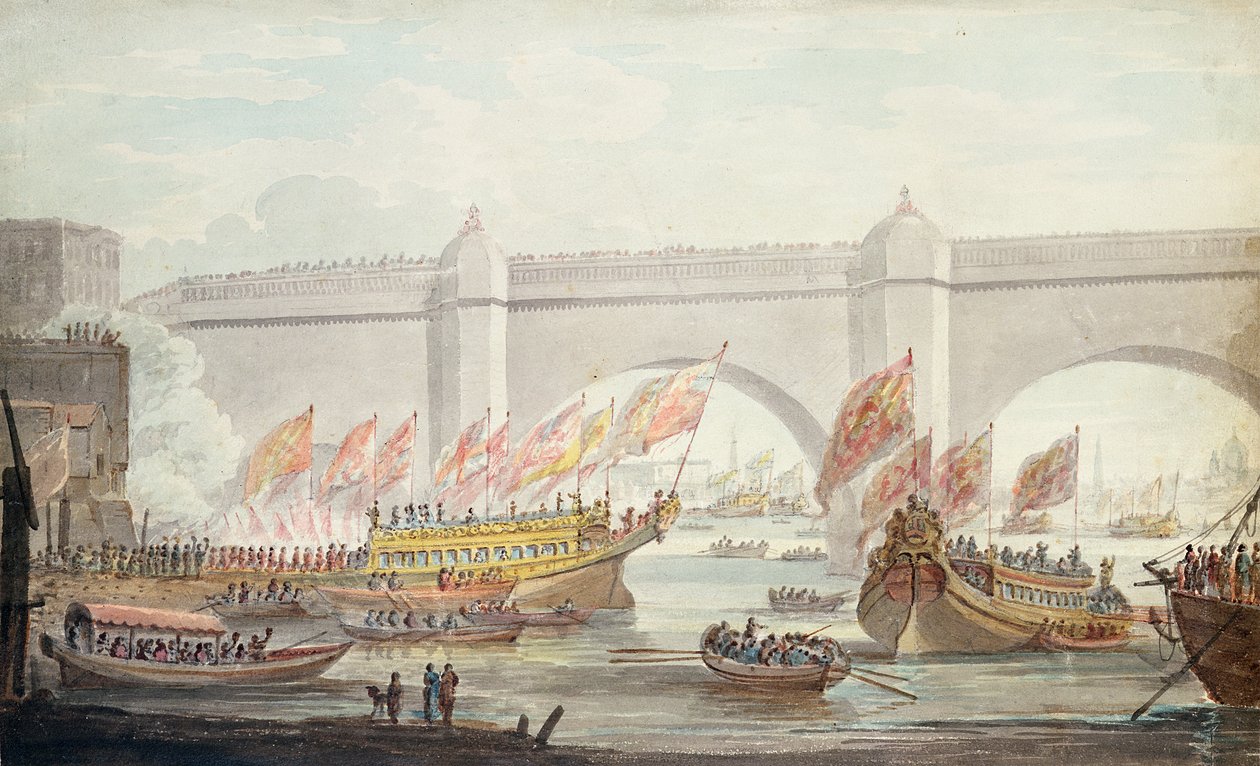 The Lord Mayor Landing at Westminster, with a View of the Bridge, 1840 by English School