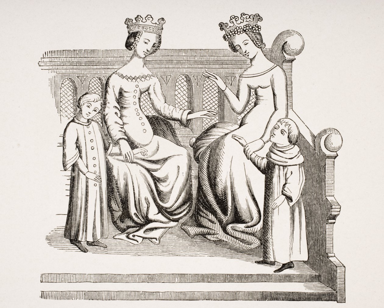 Dress of Noble Ladies and Children in the 14th Century, After a Miniature in 