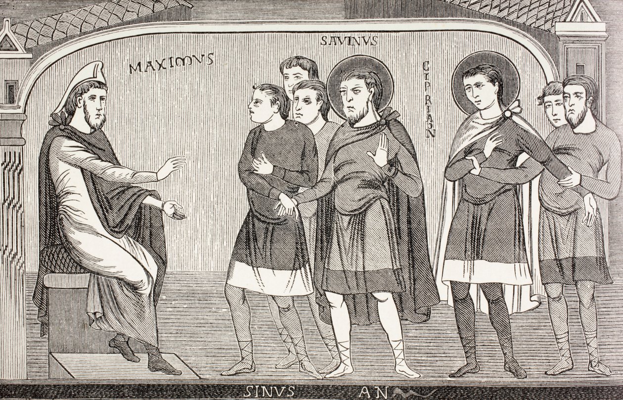 Saints Savin and Cyprian Confessing to Proconsul Galerius Maximus that They Are Christians, from 
