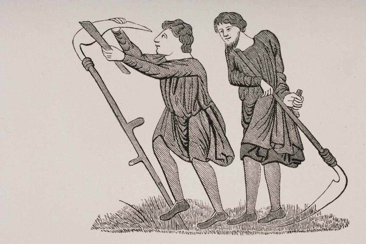 Serfs Labouring in the Fields with Scythes, after a Miniature in a 12th Century Manuscript, from 