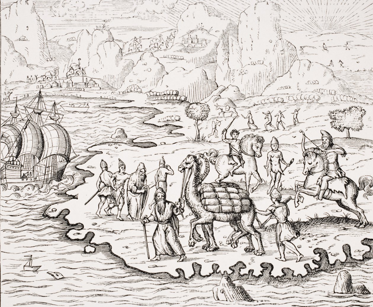 Transport of Merchandise on the Backs of Camels, Reproduction of a Woodcut in 