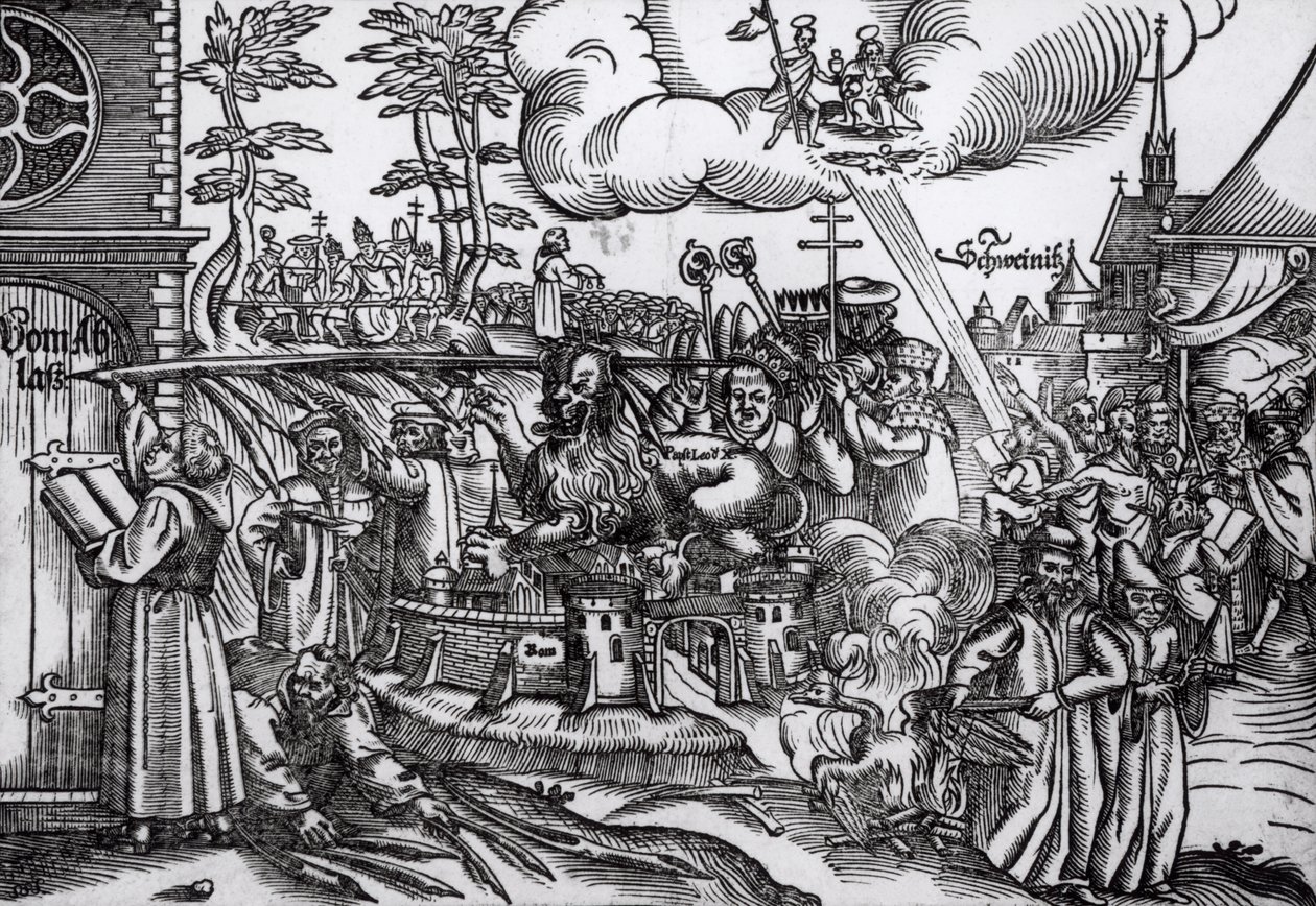 Martin Luther (1483-1546) Writing on the Church Door at Wittenberg in 1517 by German School