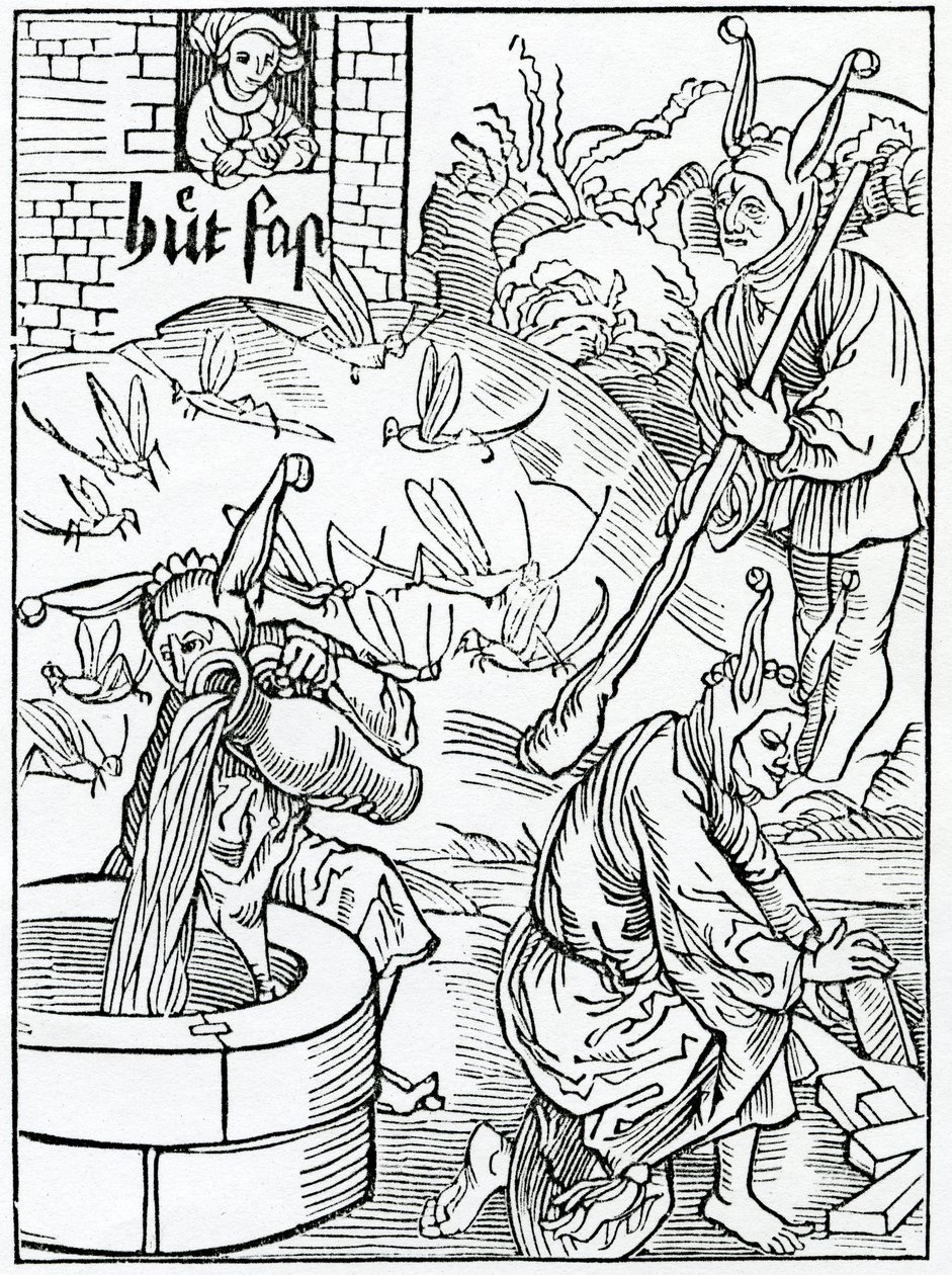 Of him that is jealous over his wife and watches her ways without cause, or evident token of her misliving, illustration from Alexander Barclay