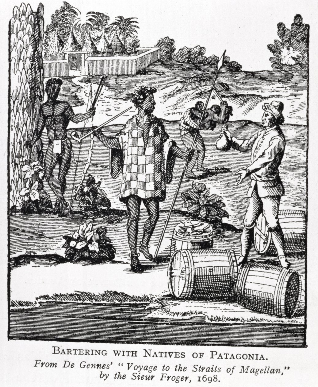 Spaniard Bartering with Natives of Patagonia, from de Gennes