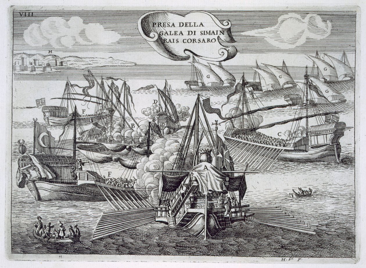 Capture of the Galeass of Simeon Rais, Corsair, Illustration from 
