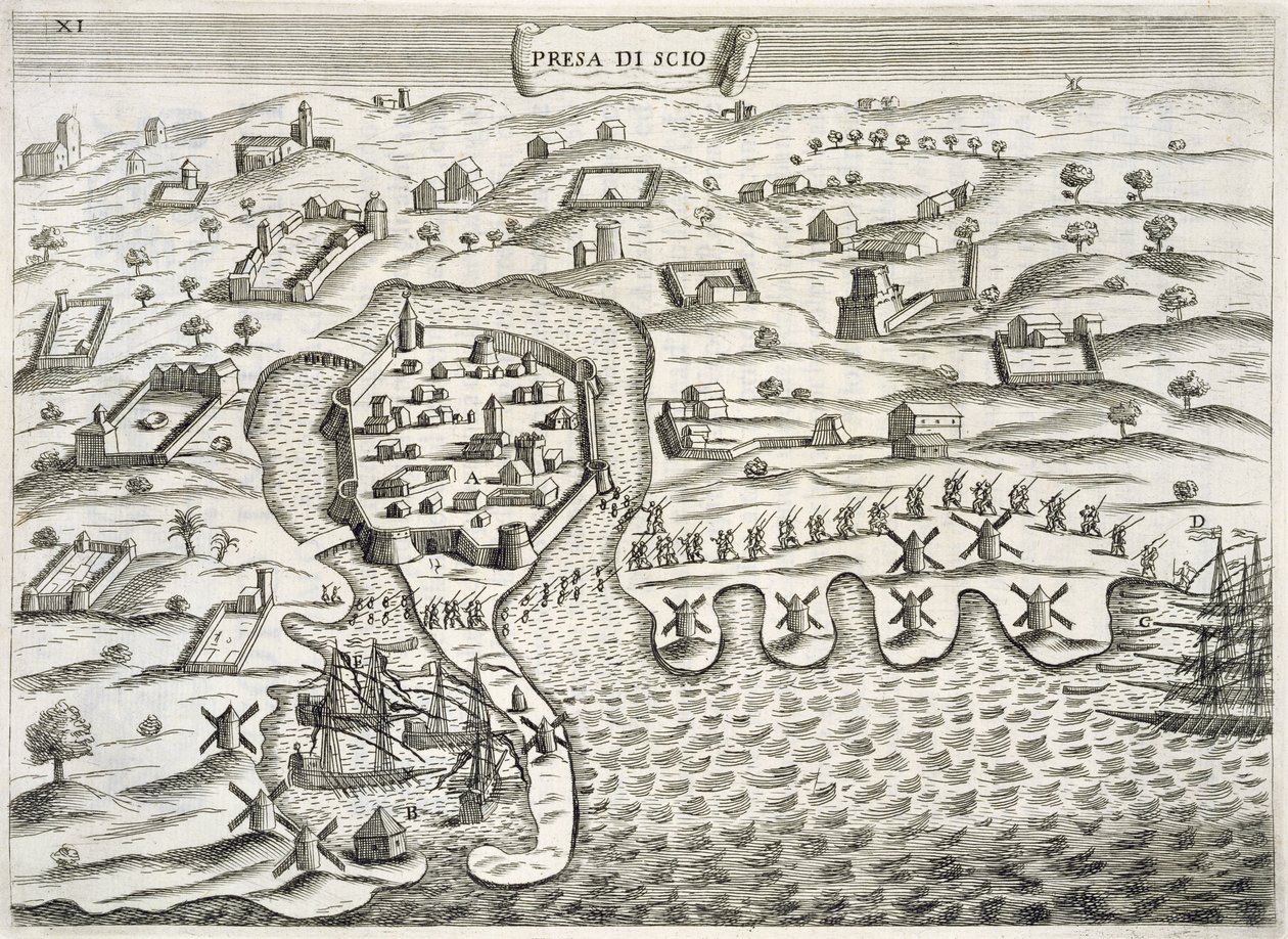 Italian Soldiers Marching into the Fortified Town on the Island of Chios, illustration from 