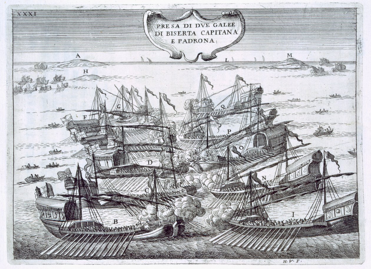 Two Galleons of Birserta Taken by the Italians in a Head to Head Sea Battle, Mainly of Galeasses, Illustration from 