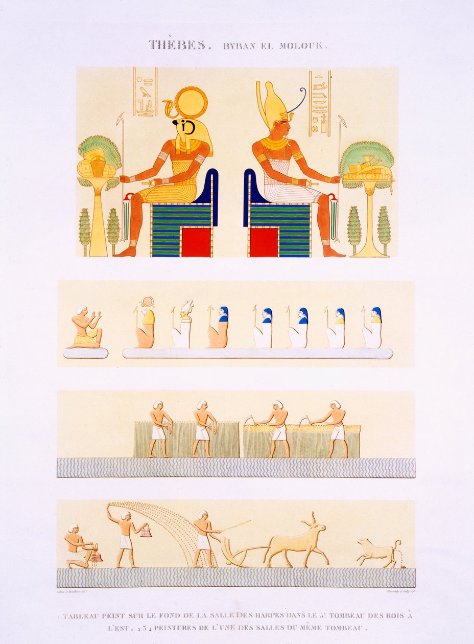 Illustrations of Painted Boards and Murals from the Harps from the 5th Tomb of the Kings of the East, Plate 90 from Vol II of 