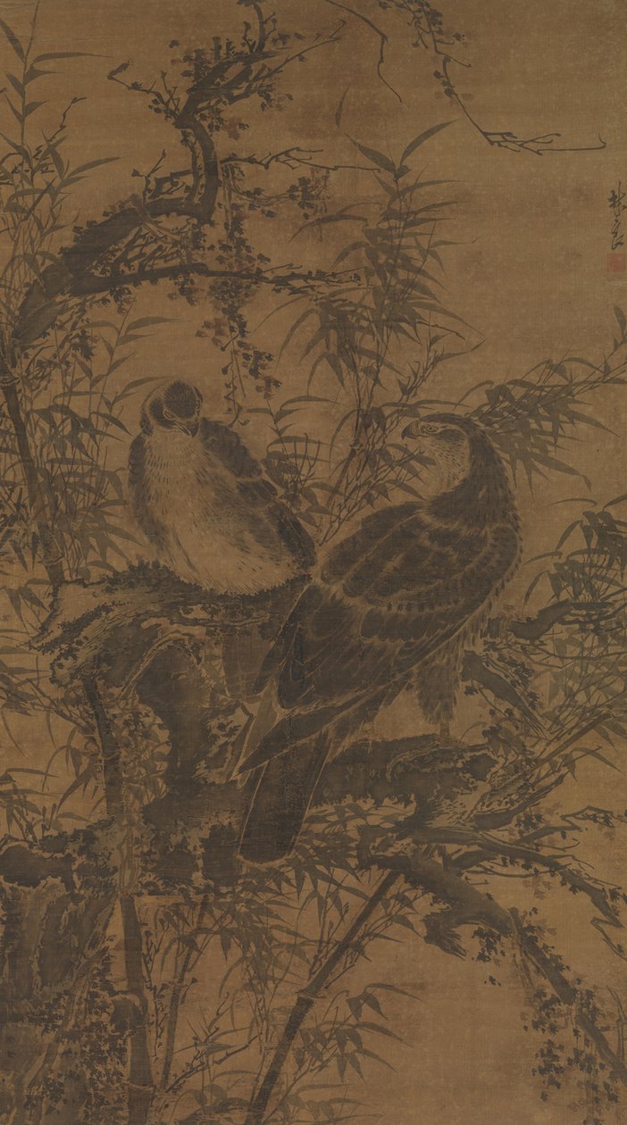 Two Hawks in a Thicket by Lin Liang