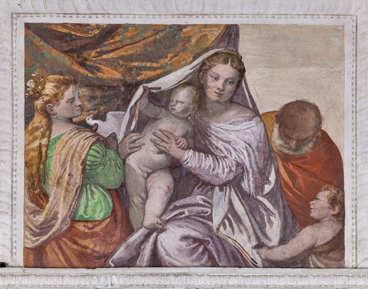 Madonna with Infant Jesus and St. Catherine offering a dove to Jesus (detail) by Veronese