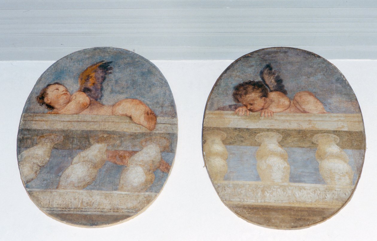 Two Winged Putti Climbing Over a Balustrade, Roundels from the Sacristy by Veronese