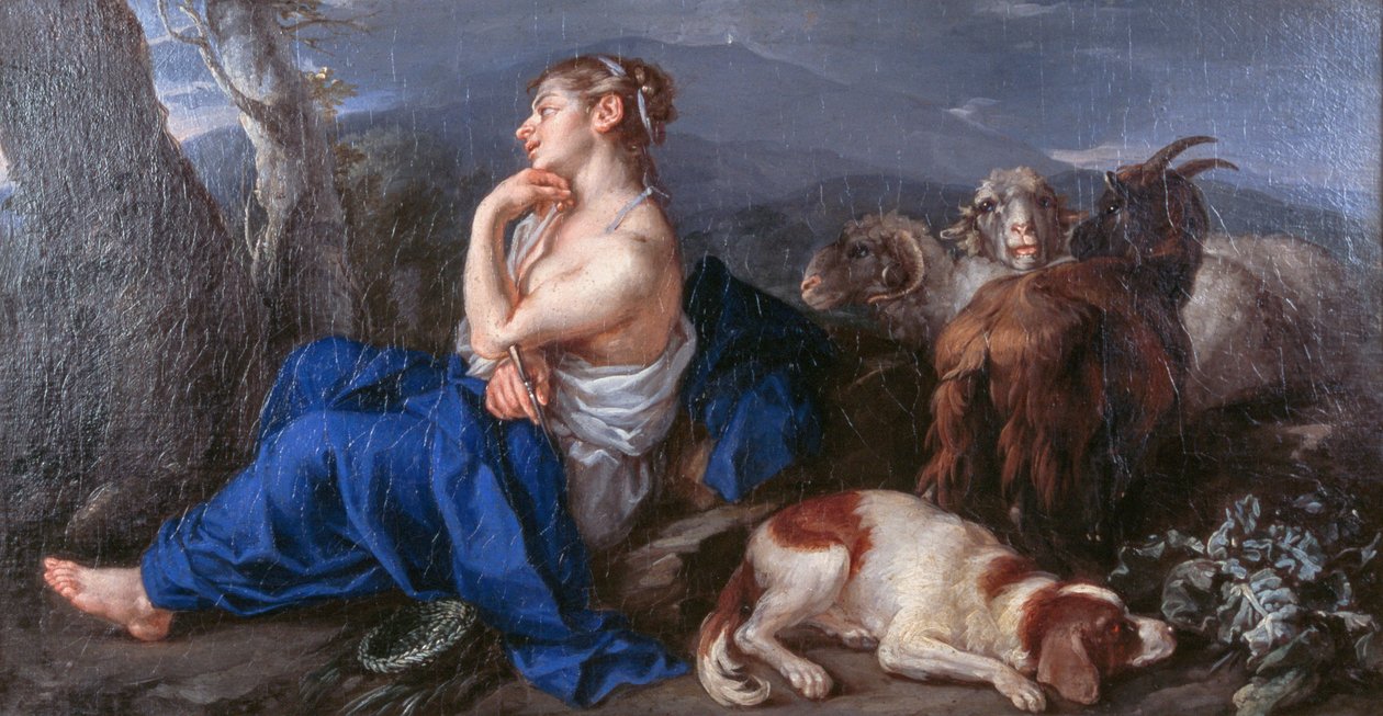 Erminia writing the name of her beloved on tree trunk by (1679 1740) Imperiali