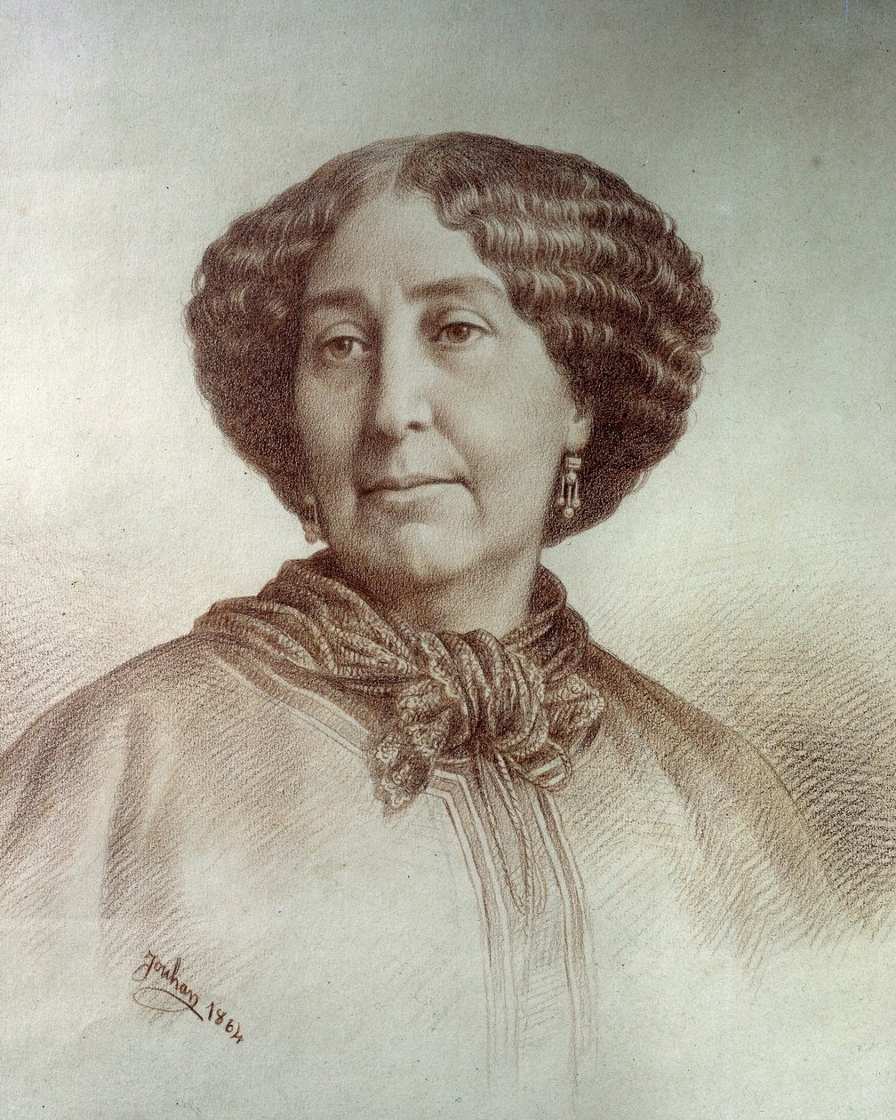 Portrait of the Woman of Letters George Sand (1804-1876) Aurore Dupin, Baroness Dudevant Drawing by Rene Jouhan (1835-?) from a photograph of Nadar by Nadar