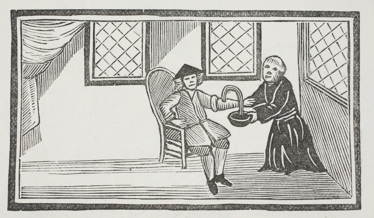 A representation of the treacherous monk bleeding him to death, illustration from 