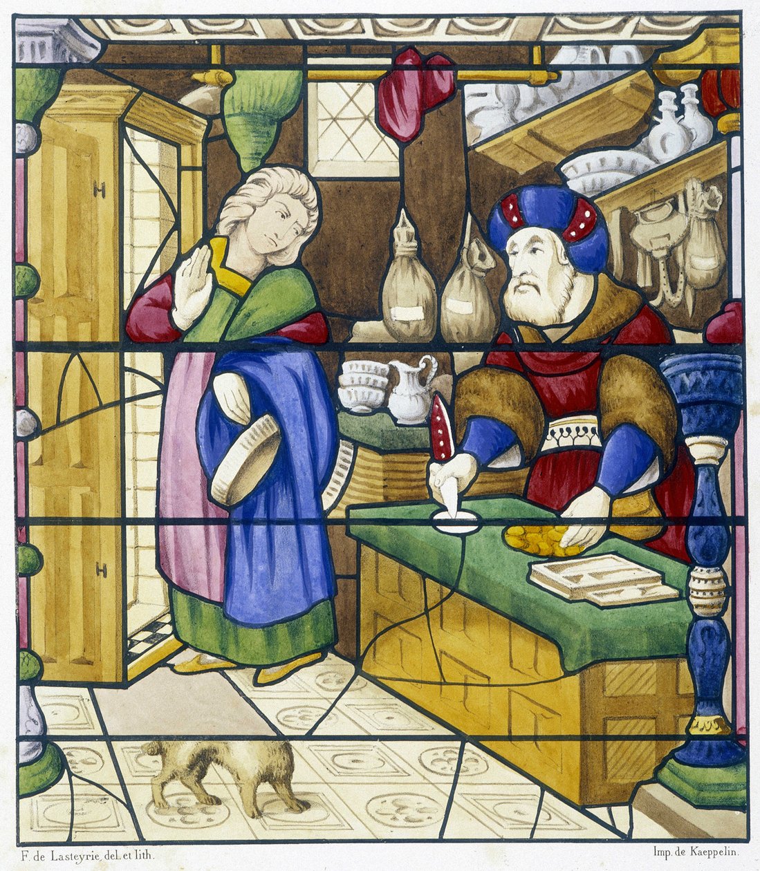 History of the Jew on Rue des Billettes - Facsimile of a Stained Glass, St Alpin Church in Chalon by (after) French School