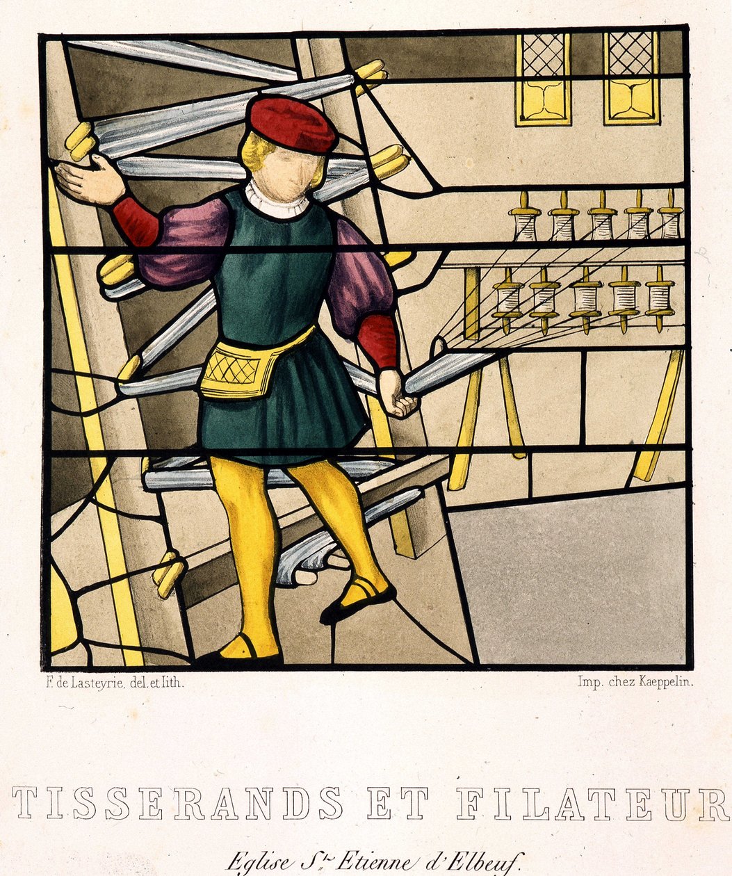 Weavers and Spinners - According to a Stained Glass from the Church of St Stephen of Elbeuf by (after) French School
