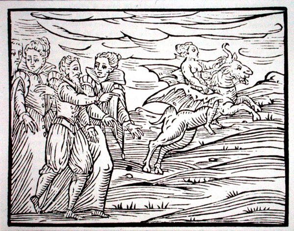 Witch astride a diabolical goat, copy of an illustration from 