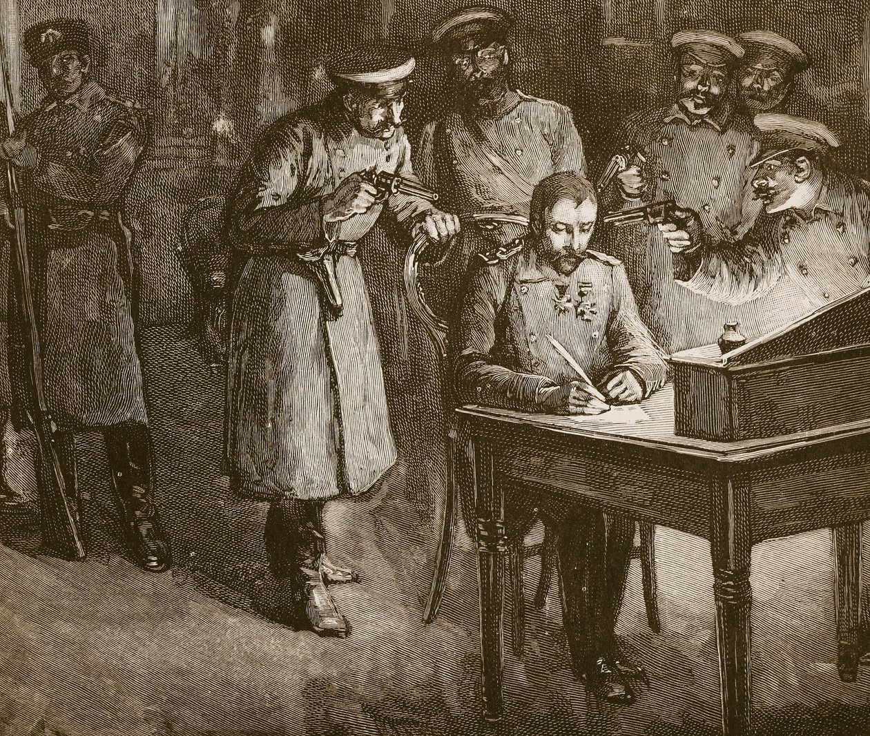 Prince Alexander signing his abdication, 1886 by Unknown
