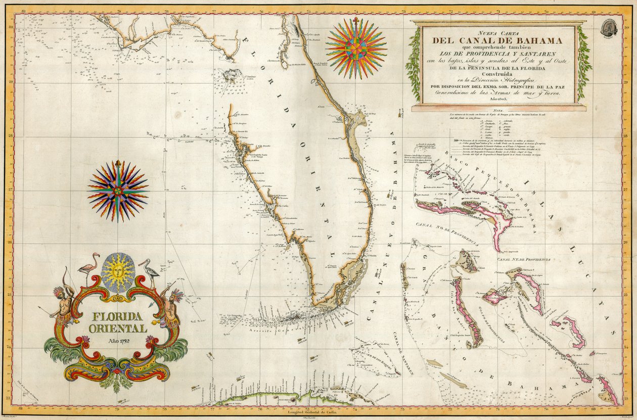 Spanish Map of Florida and the Bahamas, 1805 by Unknown