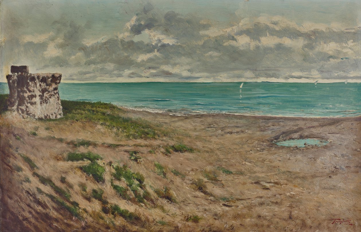 The Tower of Termoli Near the River Sinarca, Painted Photograph by Unknown