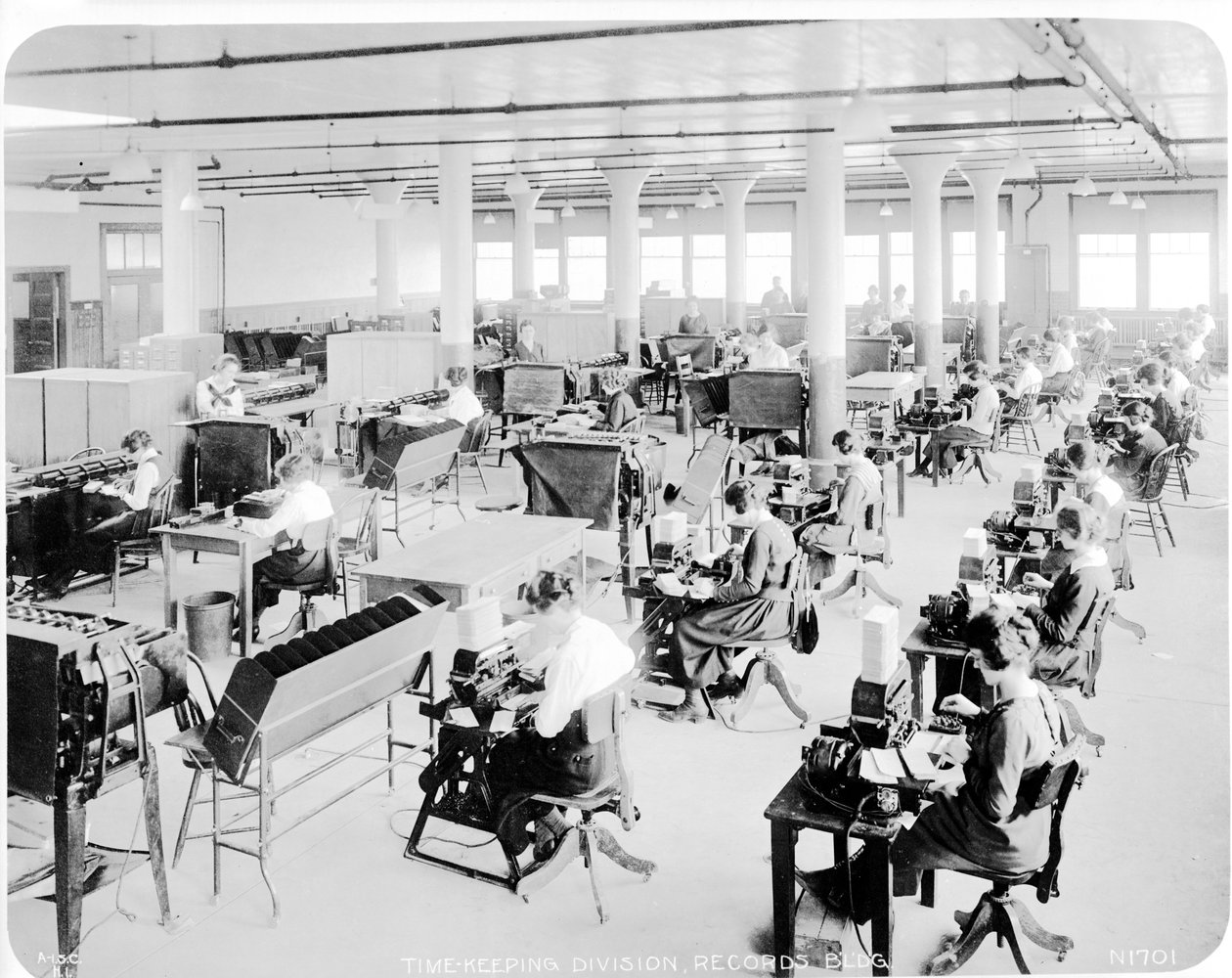 The Timekeeping Department at Hog Island Shipyards in Philadelphia, 1918 by American Photographer