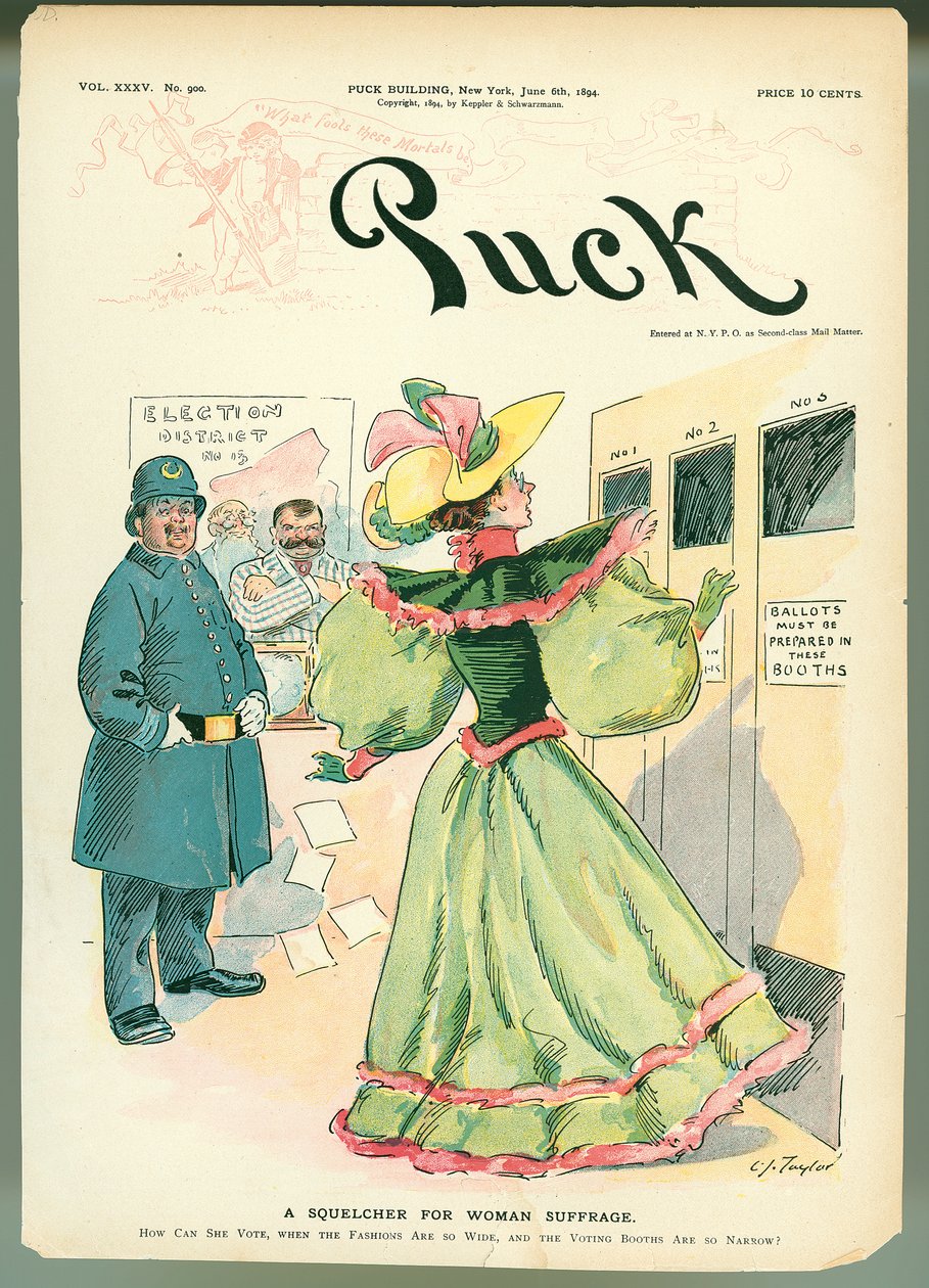 A Squelcher for Woman Suffrage, Puck magazine cover illustration, June 6, 1894 by American School