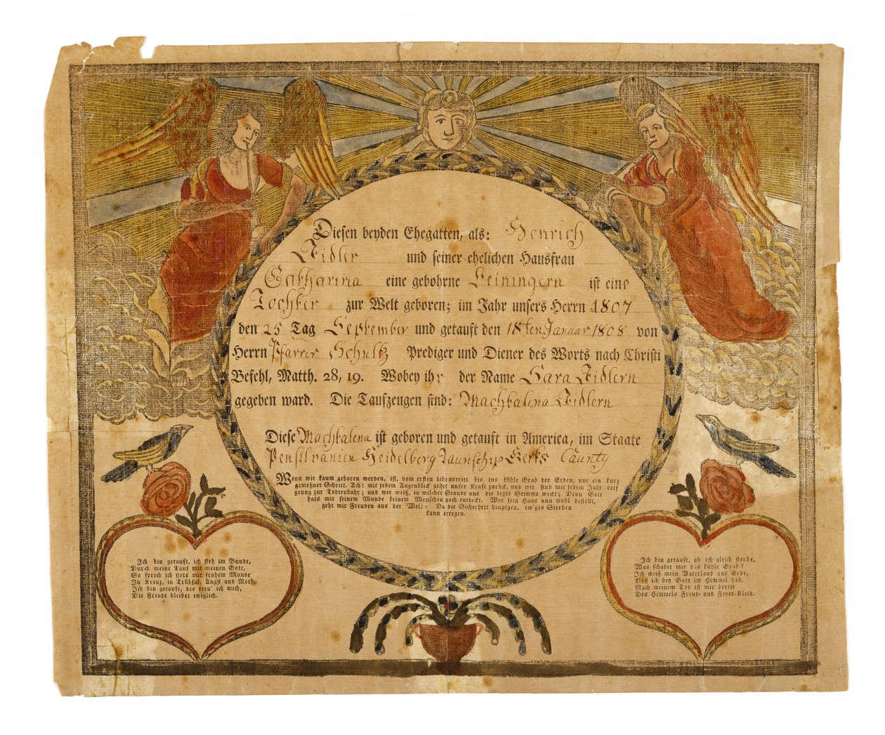 Birth and Baptismal Certificate, c. 1815 by American School