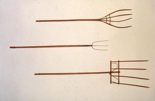 Hand-carved pitch forks by American School