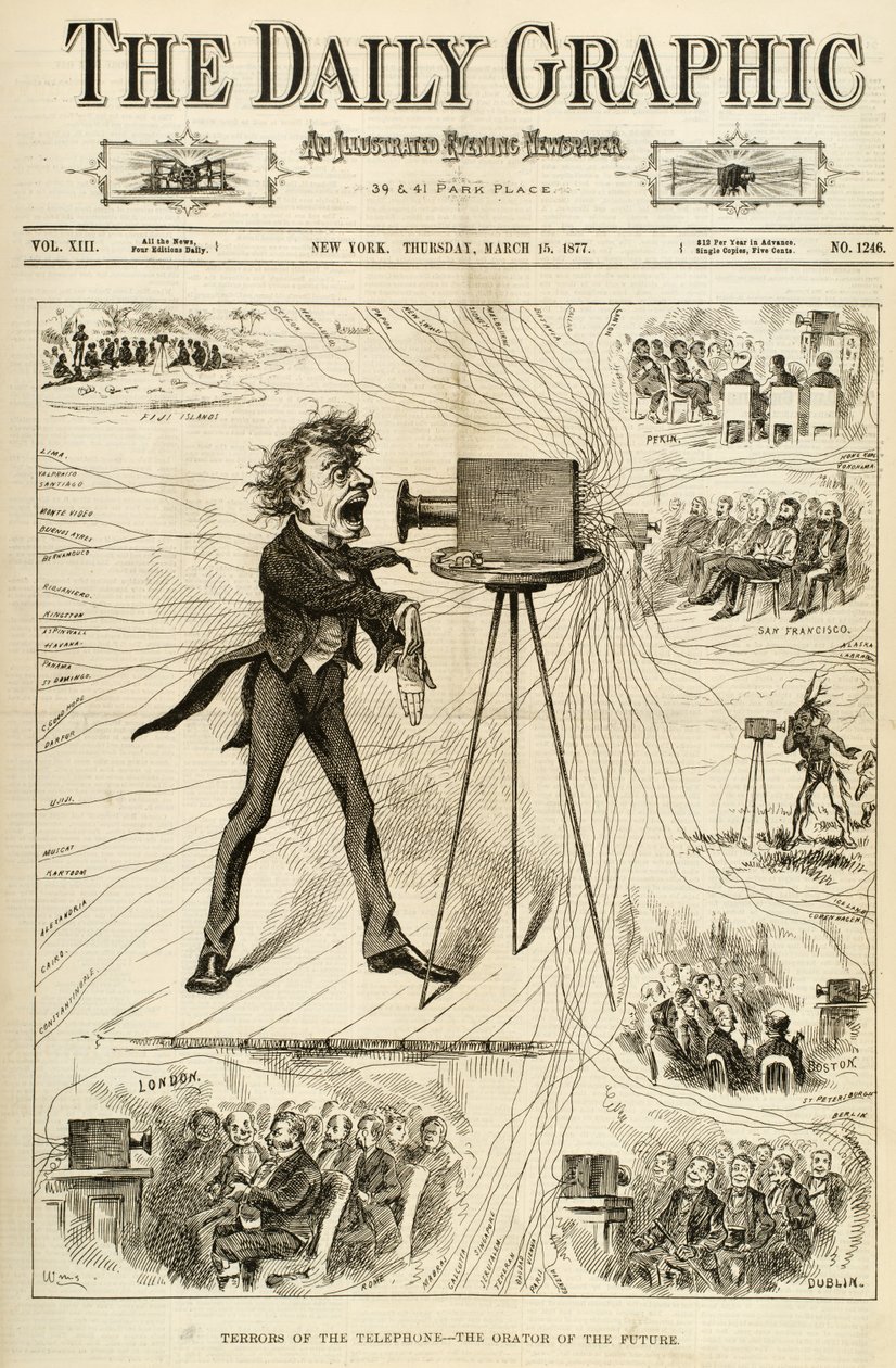 Terrors of the Telephone, Illustration from The Daily Graphic, 15th March 1877 by American School