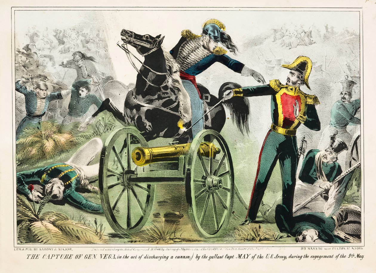 The Capture of General Vega, in the Act of Discharging a Cannon, by the Gallant Capt. May of the US Army, During the Engagement of the 9th of May, published 1846 by American School