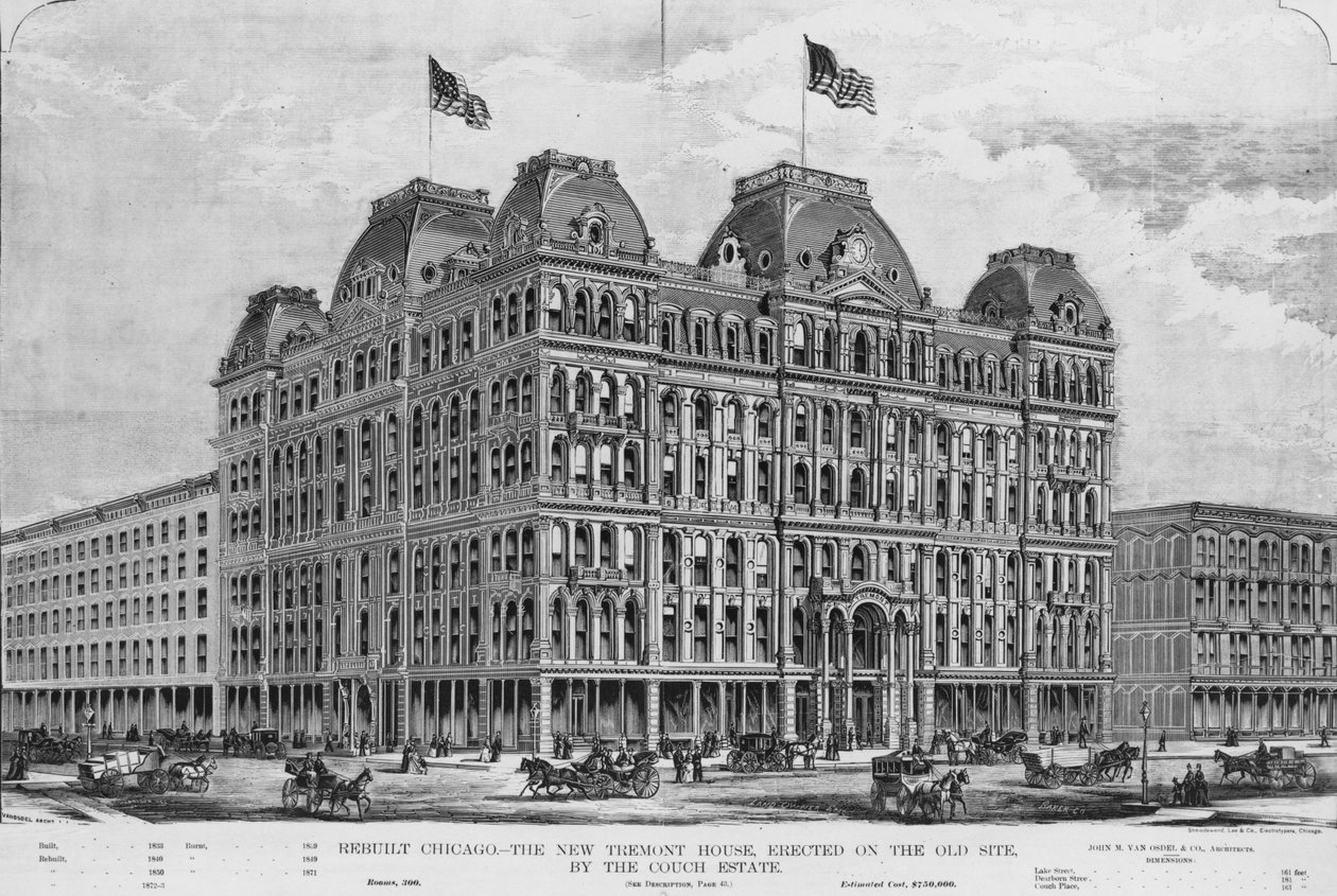 The New Tremont House, illustration from Land Owner, March 1873 supplement by American School