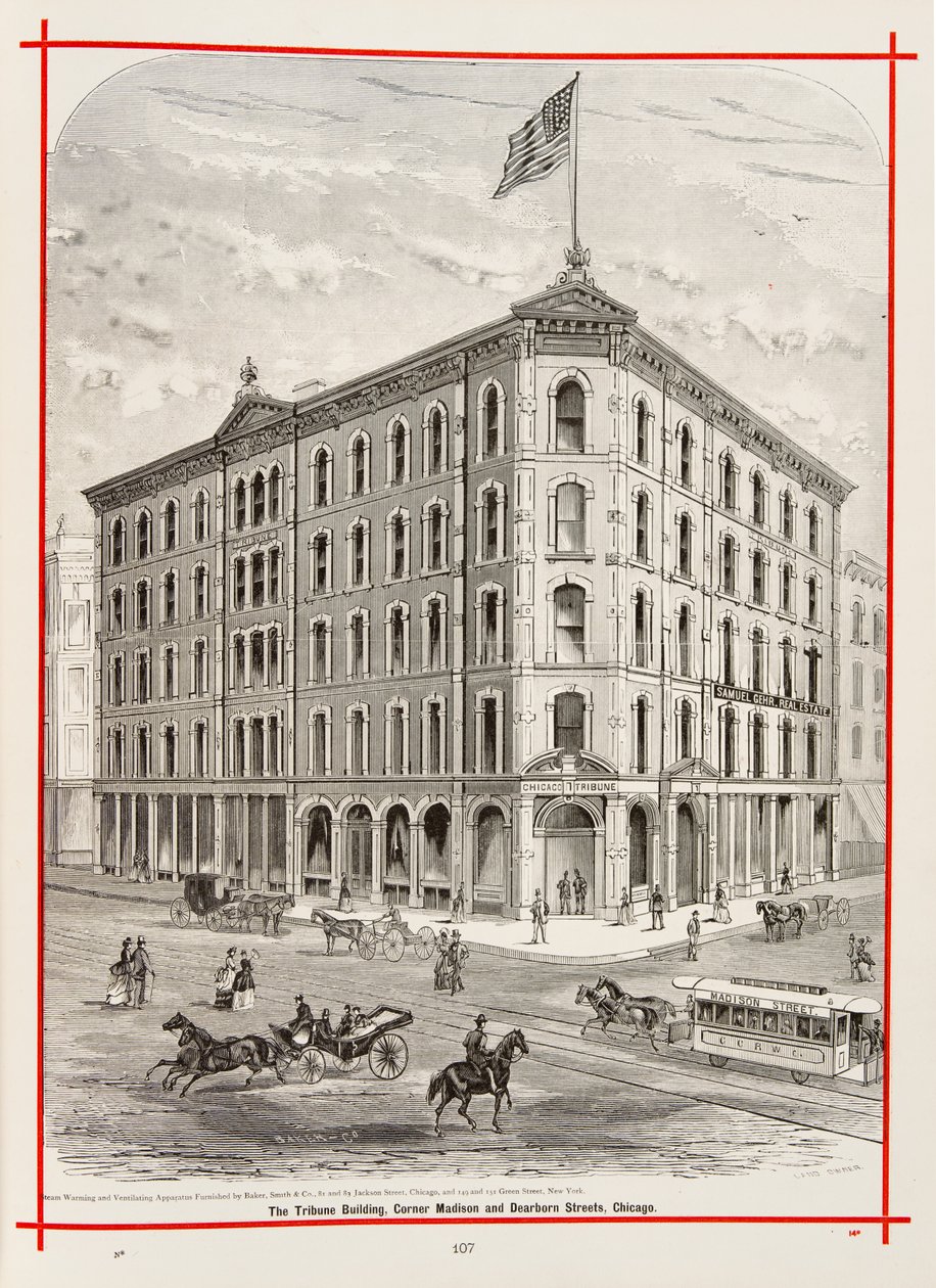 The Tribune Building on the corner of Madison and Dearborn Streets, Chicago, Illustration in The Merchants and Manufacturers of Chicago Illustrated, 1873 by American School