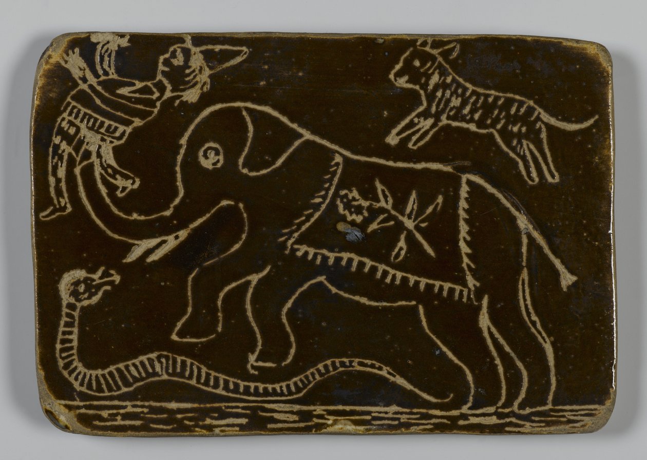 Tile with animal by American School