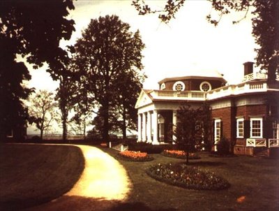 View of Monticello, home of Thomas Jefferson, built 1772 by American School