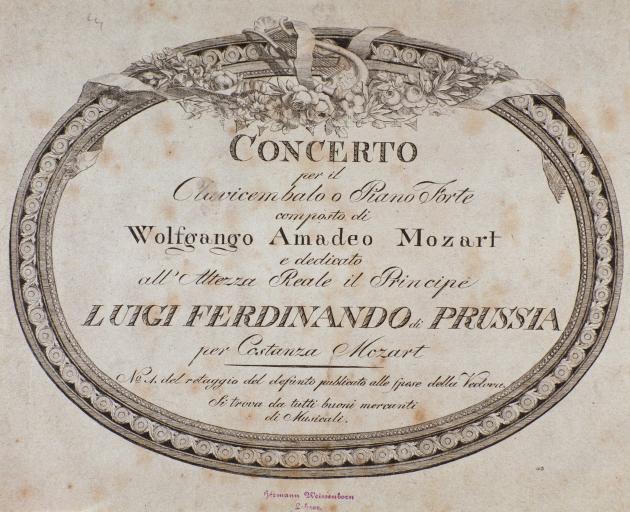 Frontispiece of musical score of concerto for piano and harpsichord by Austrian School