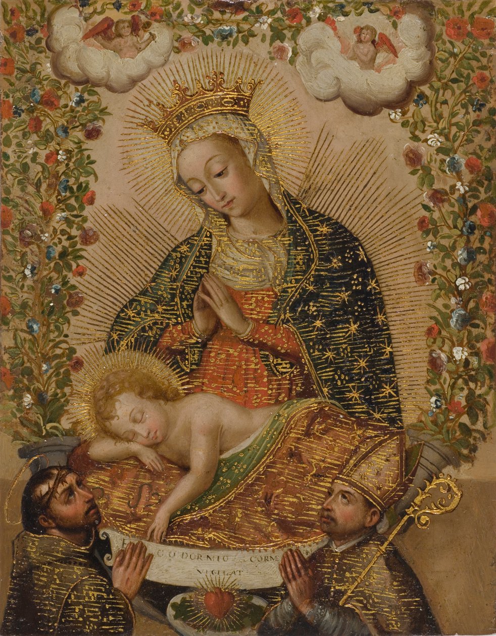 The Virgin Adoring the Christ Child with Two Saints, 18th century by Cuzco School