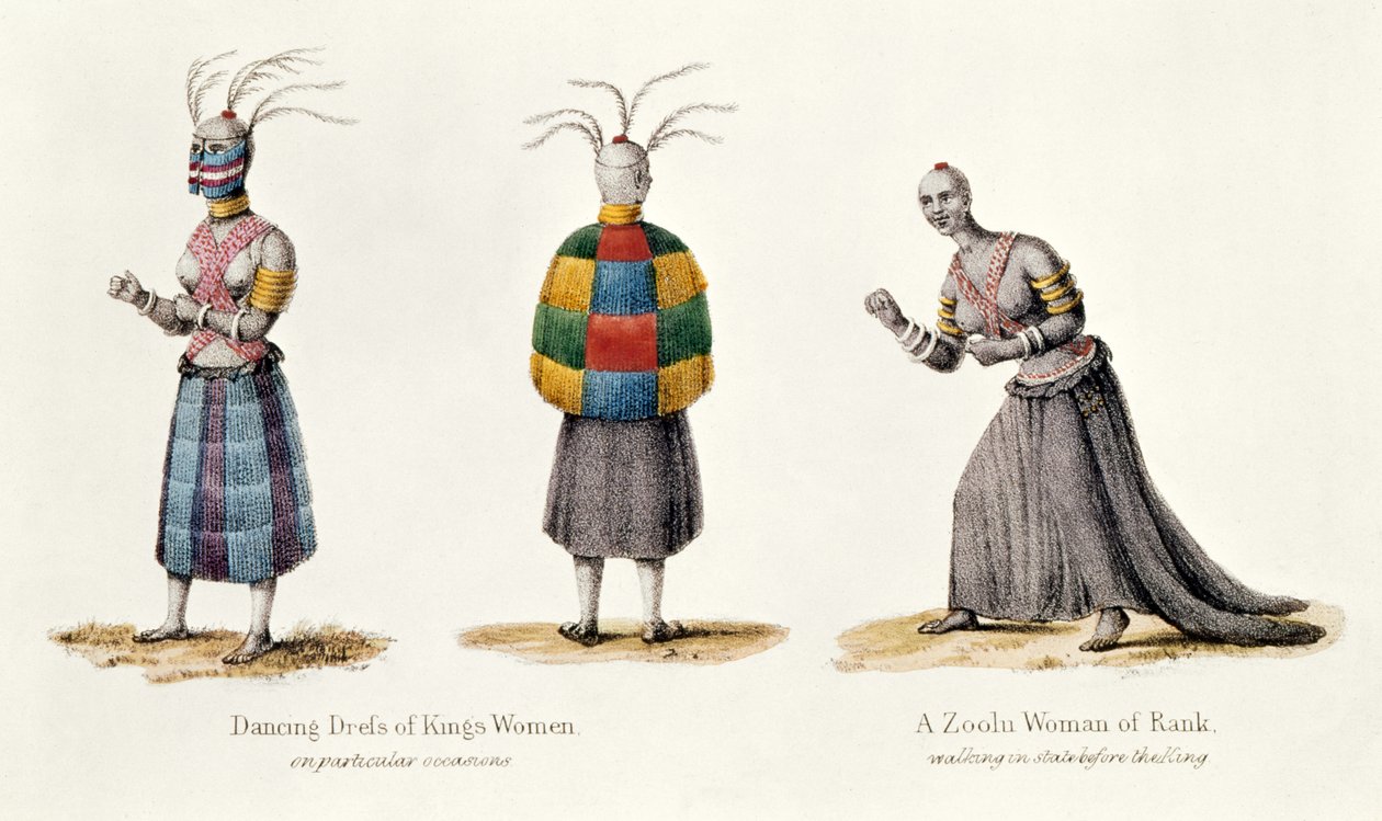 Dancing Dress of Kings Women and a Zoolu Woman of Rank, illustration from Narrative of a Journey to the Zoolu Country by A.F. Gardiner, 1836 by English School