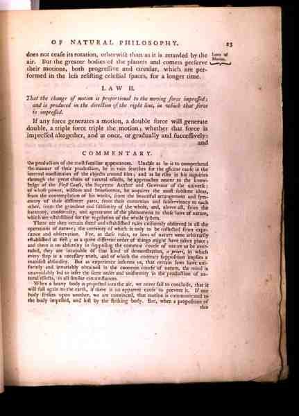 Law II, from Volume I of The Mathematical Principles of Natural Philosophy by Sir Isaac Newton (1642-1727) 1777 by English School