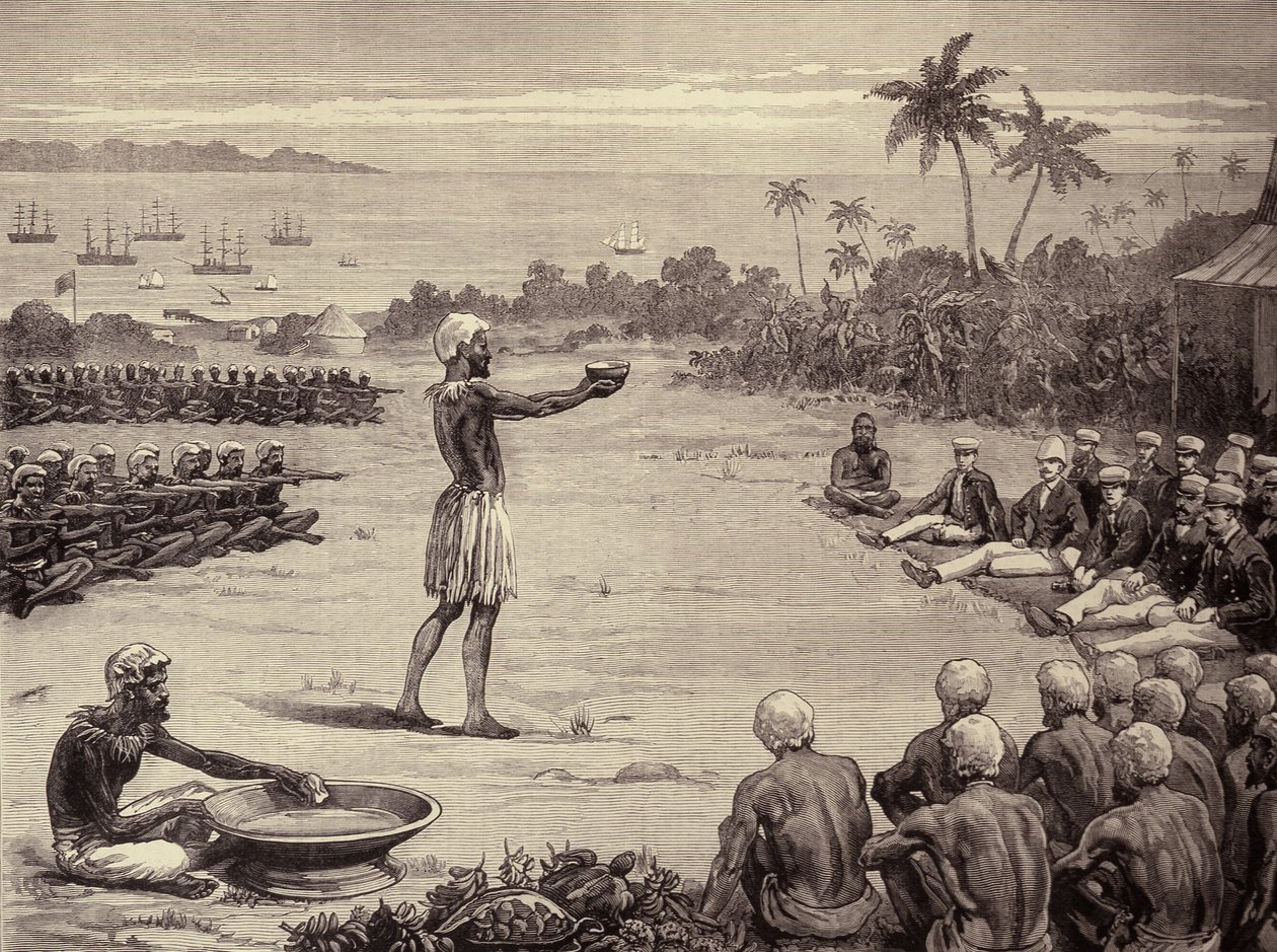 The Sailor Princes at the Fiji Islands: Incantation of the Yangona, or Kava Bowl by English School