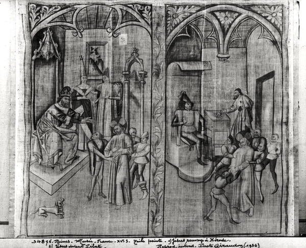 Christ Before Herod, Christ Before Pilate, One of Four Sets for a Performance of the Mystery of the Passion, from Hotel-Dieu, Reims by French School