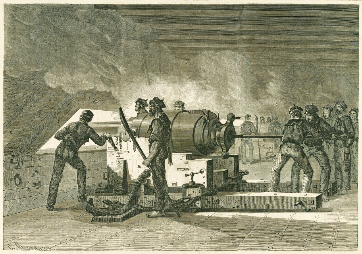 Interior of the Merrimac Battery, during the battle with the Monitor, published 1862-1865 by French School