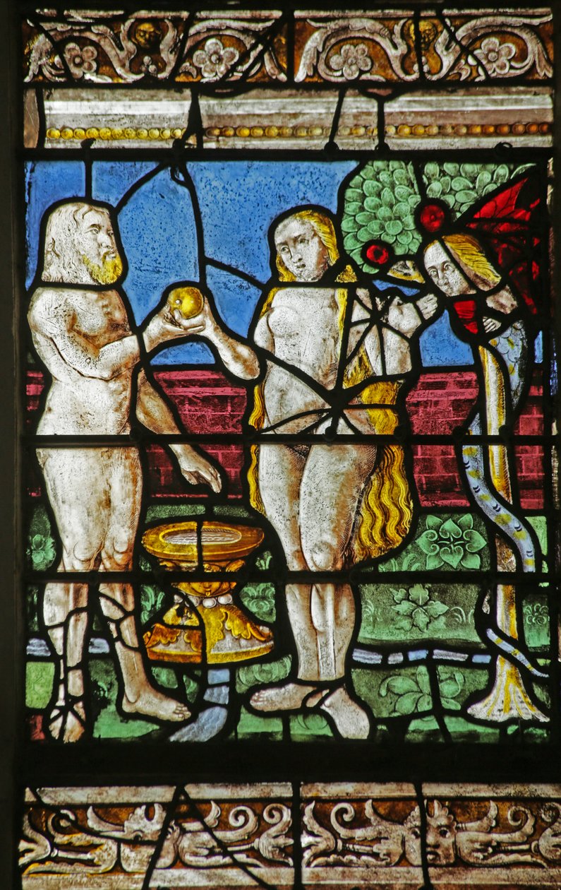 Window depicting Adam, Eve, the Serpent and the Forbidden Fruit by French School