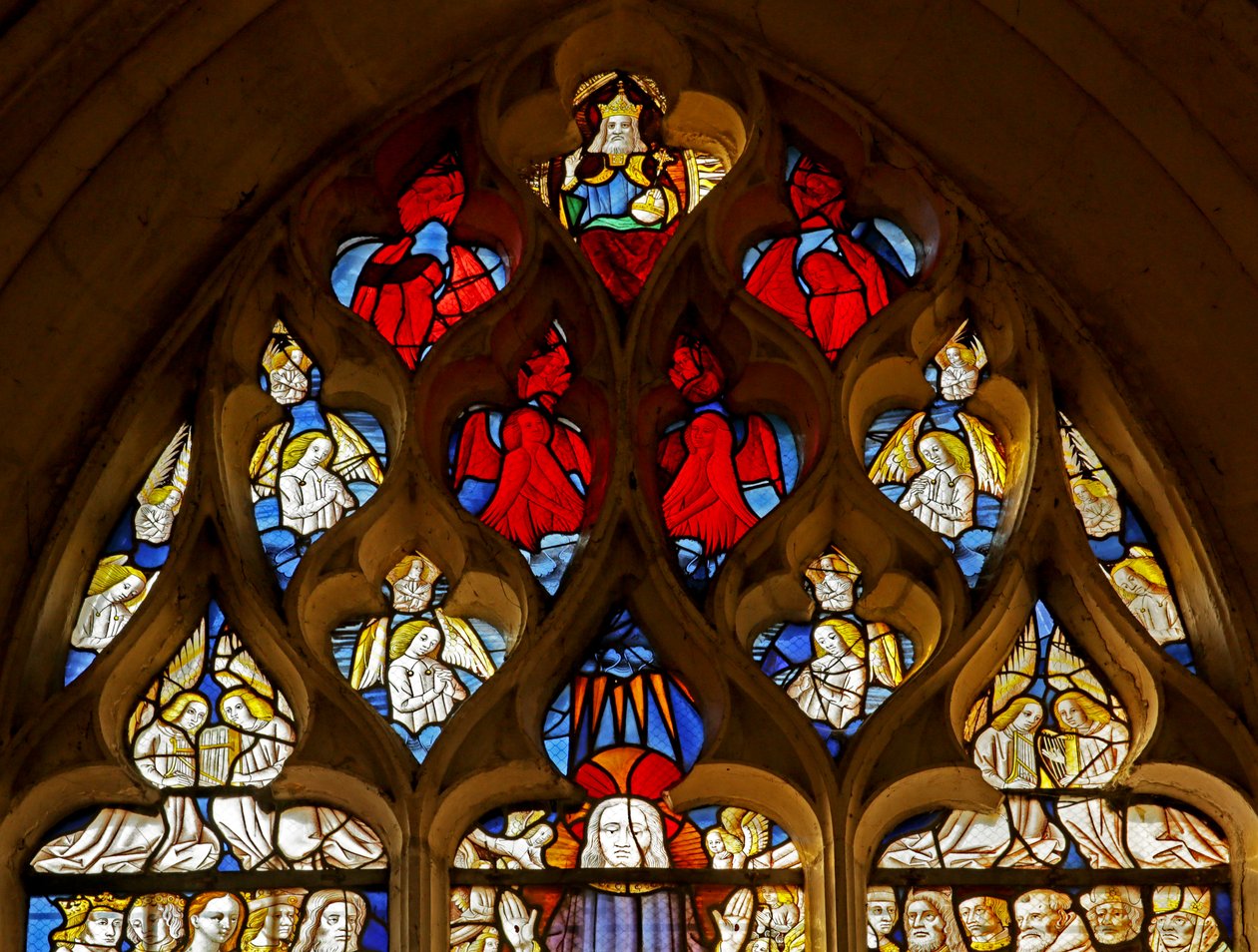 Window depicting God, Angels and above the Second Coming of Christ by French School