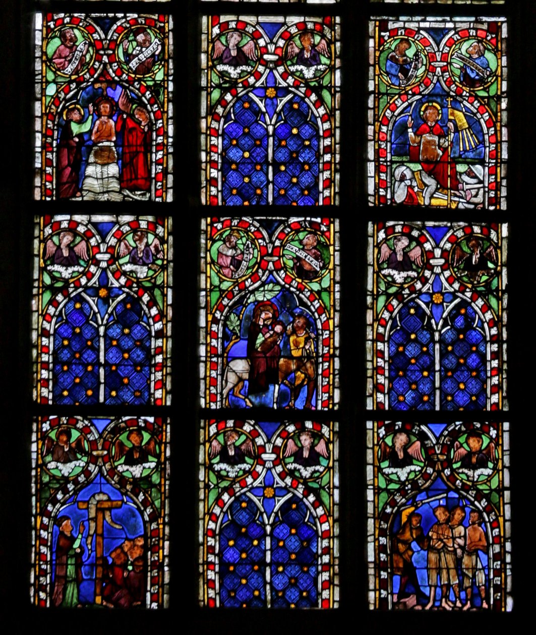 Window depicting the Baptism of Jordan, the Resurrection, Flight into Egypt, the Brazen Serpent, Gideon by French School