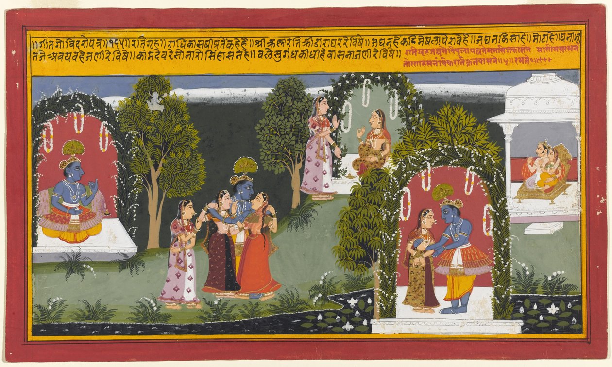 Kama and Rati Witness the Reunion of Krishna and Radha, Page from a Gita Govinda Series, 1714 by Indian School