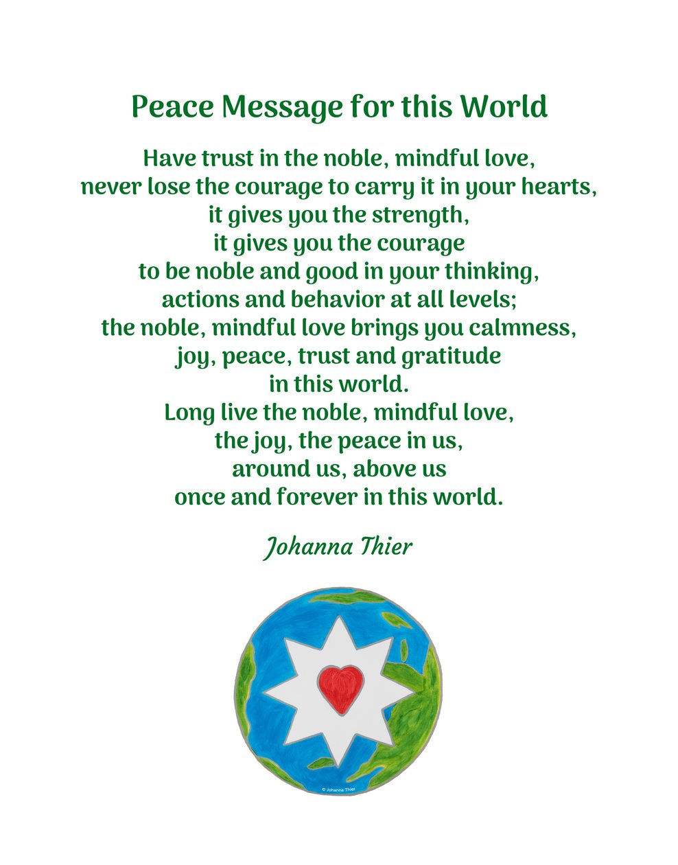 Peace Message for this World by Johanna Thier